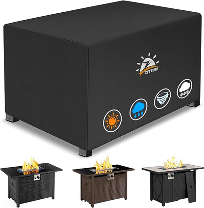 Zettum Fire Pit Cover Rectangular 58 Inch - Outdoor Fire Table Cover Rectangle Heavy Duty & Waterproof, 600D Patio Propane Gas Firepit Cover Rectangular Fade & Weather Resistant - 58 x 24 x 24 Inch