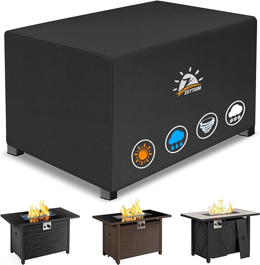 Zettum Fire Pit Cover Rectangular 58 Inch - Outdoor Fire Table Cover Rectangle Heavy Duty & Waterproof, 600D Patio Propane Gas Firepit Cover Rectangular Fade & Weather Resistant - 58 x 24 x 24 Inch