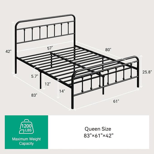 Novilla Metal Bed Frame Queen Size - Modern Minimalist Victorian Style with Headboard/Footboard, Heavy-Duty Steel Slats/Underbed Storage/No Box Spring Needed/Easy Assembly/Noise Free/Black