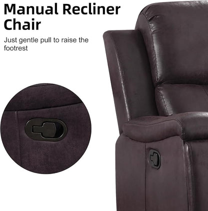 CANMOV Manual Recliner Chair, Classic Faux Leather Recliner Chair with Overstuffed Arms and Back, Manual Single Sofa with Concealed Cup Holders, Dark Brown