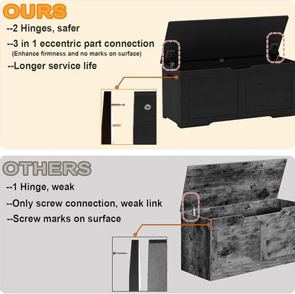 Timberer 39.4" Storage Chest, Wooden Storage Bench, Lift Top Toy Chest with 2 Safety Hinges, Large Toy Box, Entryway Bench for Living Room, Bedroom, Black