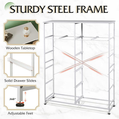 WLIVE Tall White Dresser for Bedroom with 12 Drawers, Dressers & Chests of Drawers, Fabric Dresser for Closet, Living Room, Storage Dressers with Storage Drawers, Steel Frame, Wood Top