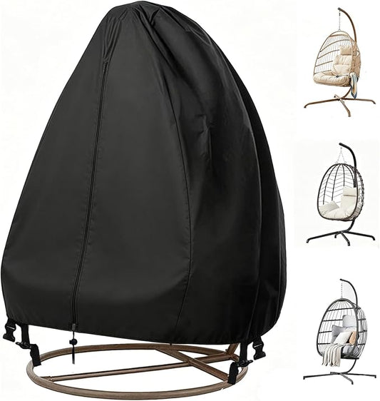 FLYMEI Patio Egg Chair Covers with Zipper, 420D Wicker Egg Swing Chair Covers, Waterproof Heavy Duty Weather Resisatnt Outdoor Chair Cover, Windproof Hanging Chair Cover, 75" x 45", Black, 1 Pack
