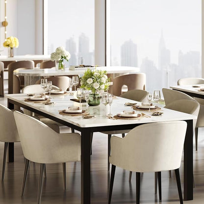 GarveeHome 70.8 in Industrial Dining Table for 6, Wooden Long Dinner Table with Mortise Tenon Design, Kitchen Table with Sturdy Metal Legs, for Dining Room Home Office Living Room, White