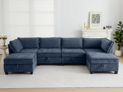 ORRD Oversized Modular Sectional Sofa Set, Convertible U Shaped Couch with Storage, 8 Seater Sofa Modular with Ottomans and Reversible Chaise for Living Room, Office (Blue Grey)