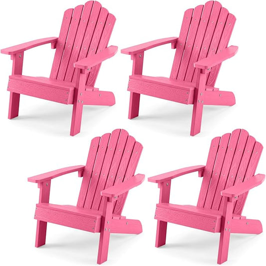 Costzon Kids Adirondack Chair, All-Weather HIPS Toddler Outdoor Chair, Wooden Textured Plastic Fire Pit Chair, Kids Patio Chair for Backyard Lawn Garden, Fits Children Age 3-7 Years (4, Pink)
