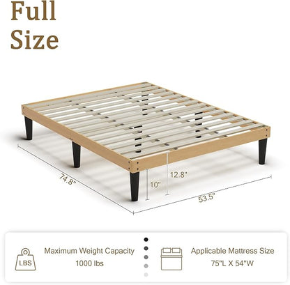 Yumori 12.9 Inch Minimalist Style Full Size Bed Frame, Wood Platform Bed with Wood Slat Support, No Box Spring Needed, Easy Assembly, Natural