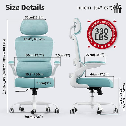 TRALT Office Chair Ergonomic Desk Chair, 330 LBS Home Mesh Office Desk Chairs with Wheels, Comfortable Gaming Chairs (1, Blue)