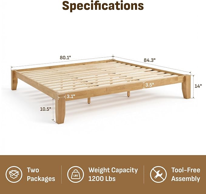 Softa Mikor King Japanese Joinery Bed Frame, Solid Rubberwood, 1500 Lbs Heavy Duty Slats Support, SGS Certified, 15Min No-Tool Setup, Under-Bed Storage, No Box Spring Needed, Noise-Free