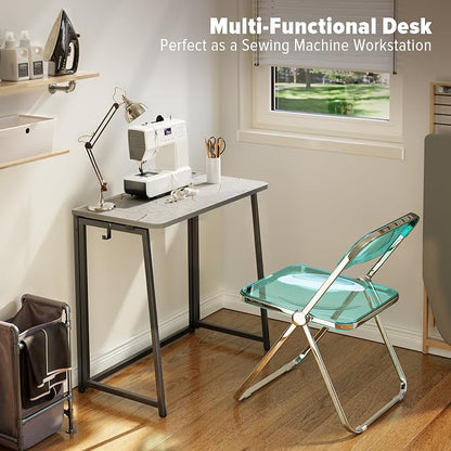 WOHOMO Small Foldable Computer Desk Writing Study Desk Easy Assembly Space-Saving Foldable Laptop Table Writing Workstation for Home Office,Grey