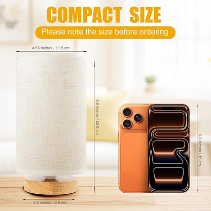 Small Bedside Night Table Lamp for Bedroom, Minimalist Nightstand Lamp with Round Fabric Linen Shade, Study Reading Desk Lamp for Kids Room, Living Room, College Dorm, Home, Office