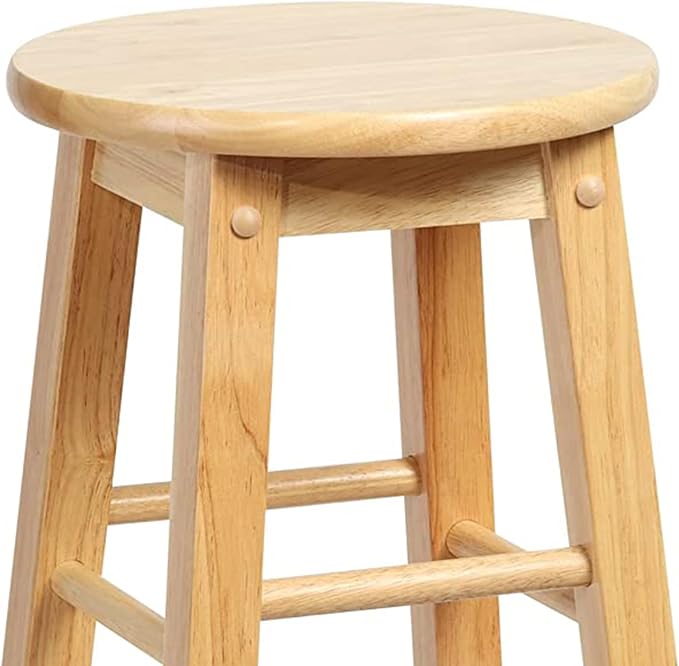 PJ Wood Classic Round Seat 29" Tall Kitchen Counter Stools for Homes, Dining Spaces, and Bars with Backless Seats & 4 Square Legs, Natural (Set of 4)