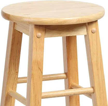 PJ Wood Classic Round Seat 29" Tall Kitchen Counter Stools for Homes, Dining Spaces, and Bars with Backless Seats & 4 Square Legs, Natural (Set of 4)