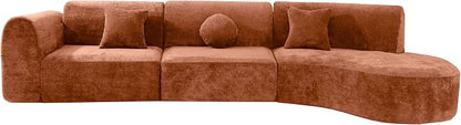 Merax 140" Curved Polyester Sectional Sofa Set, 7 Seat Modern Cloud Couch with Chaise Lounge,3 Pillows, Fully Assembled for Living Room, Orange