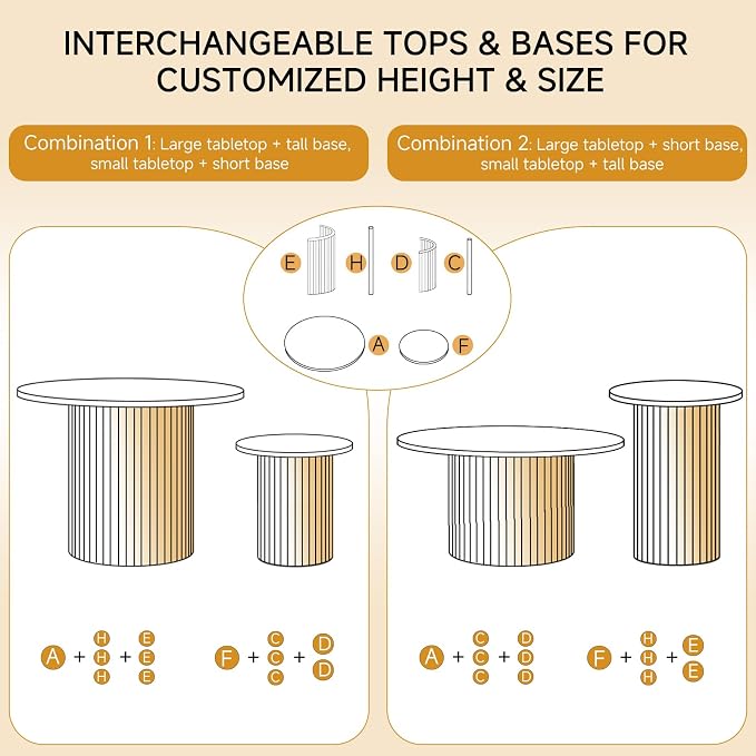 Round Nesting Coffee Tables for Living Room, Set of 2, Brown | φ27.6 + φ15.8 Boho Small Circle Side Tables, Fluted Drum Design Non-Slip Feet Minimalist Modern End Table Wood Grain Finish