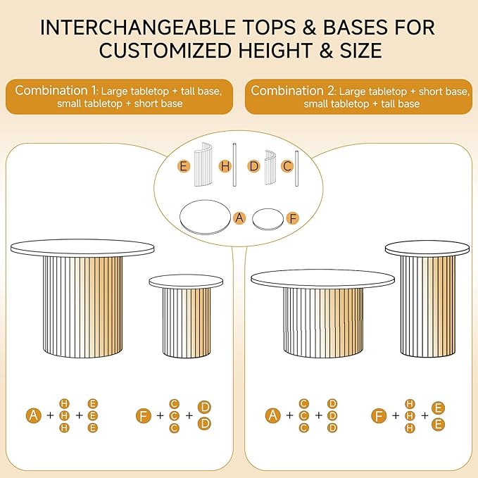 Round Nesting Coffee Tables for Living Room, Set of 2, Beige | φ27.6 + φ15.8 Boho Small Circle Side Tables, Fluted Drum Design Easy Assembly Minimalist Modern End Table Non-Slip Feet