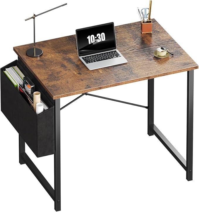 OLIXIS Small Computer Desk, 31 Inch Home Office Desks, Writing Study Craft Work Gaming Table, Computer Workstation for Bedroom Small Spaces with Storage Bag, Rustic Brown