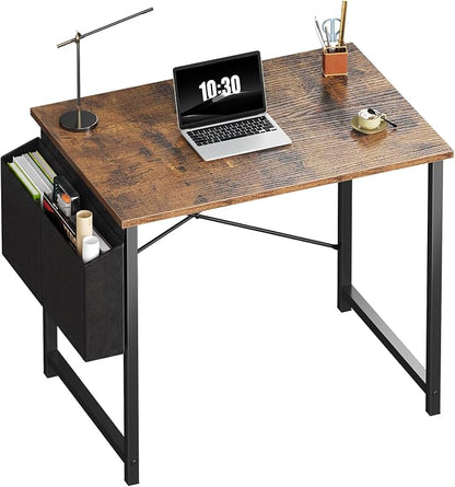 OLIXIS Small Computer Desk, 31 Inch Home Office Desks, Writing Study Craft Work Gaming Table, Computer Workstation for Bedroom Small Spaces with Storage Bag, Rustic Brown