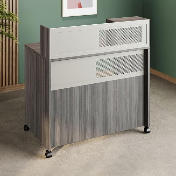 NBF Reception Desk Standing Height Workstation with Mobile Casters for Office Lobby, 48" W x 30" D, Gray, At Work Collection
