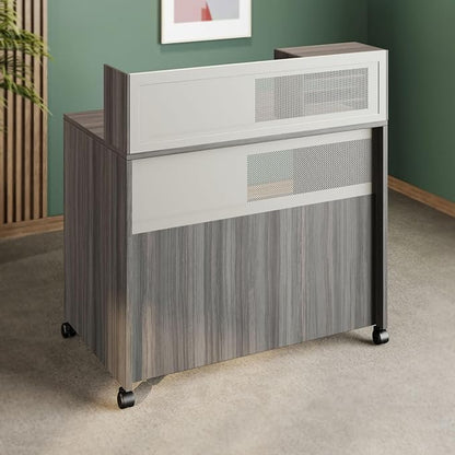 NBF Reception Desk Standing Height Workstation with Mobile Casters for Office Lobby, 48" W x 30" D, Gray, At Work Collection
