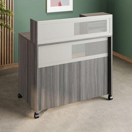 NBF Reception Desk Standing Height Workstation with Mobile Casters for Office Lobby, 48" W x 30" D, Gray, At Work Collection