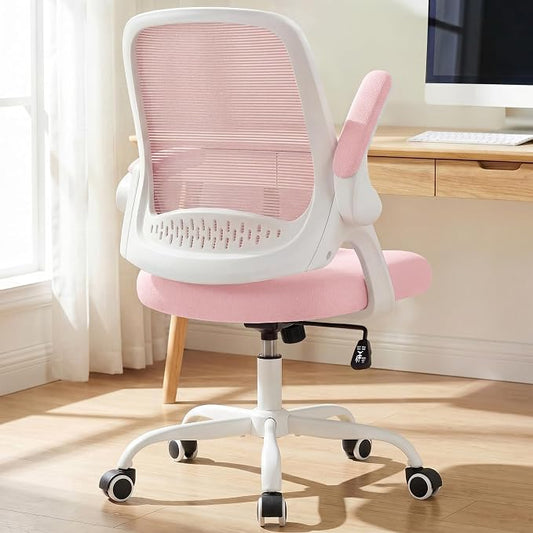 NEO CHAIR Office Chair Computer Desk Chair Ergonomic Gaming Comfy Mesh with Flip-up Arms Lumbar Support Adjustable Height Rolling Wheels for Home Office (Pink)