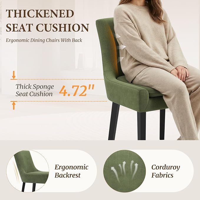 Modern Dining Room Chairs Set of 6 with Mid Back and Wood Legs, Upholstered Kitchen Chairs for Dining Room/Living Room, Light Green