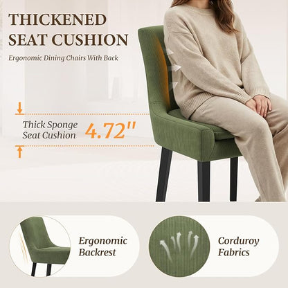 Modern Dining Room Chairs Set of 6 with Mid Back and Wood Legs, Upholstered Kitchen Chairs for Dining Room/Living Room, Light Green