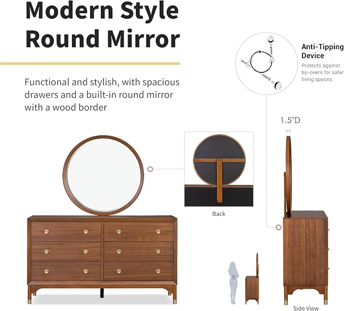 Furniture of America Forma Modern Solid Wood 4-Piece Bedroom Set with Storage Bed with LED Lights, Ball-Bearing Glide on Nightstand and Dresser with Mirror, No Box Spring Needed, King, Walnut