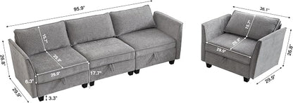 ORRD 2 Piece Modular Sectional Sofa Set, Convertible Couch with Storage, Sofa Modular for Living Room, Office (Grey)