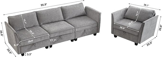 ORRD 2 Piece Modular Sectional Sofa Set, Convertible Couch with Storage, Sofa Modular for Living Room, Office (Grey)