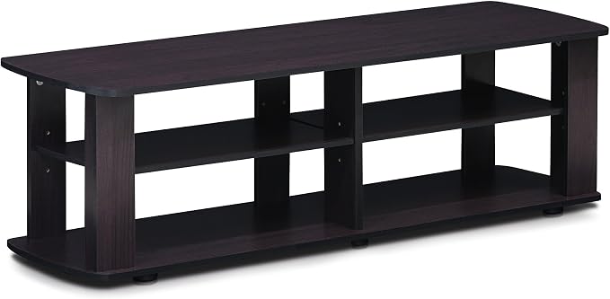 Furinno Nelly TV Stand, 3-Tier Entertainment Center with Open Shelves Storage, TV Console for TV up to 50 Inch, Soft Edges, for Living Room, Bedroom, Dark Walnut