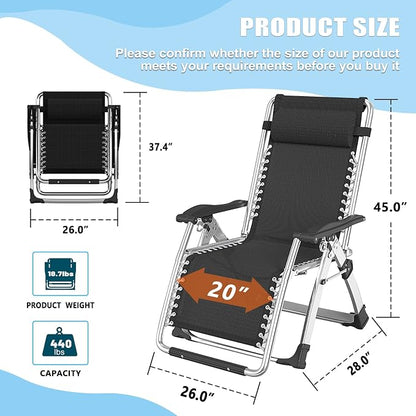 Zero Gravity Chair, Lawn Recliner, Reclining Patio Lounger Chair, Folding Portable Chaise with Detachable Soft Cushion, Cup Holder, Headrest