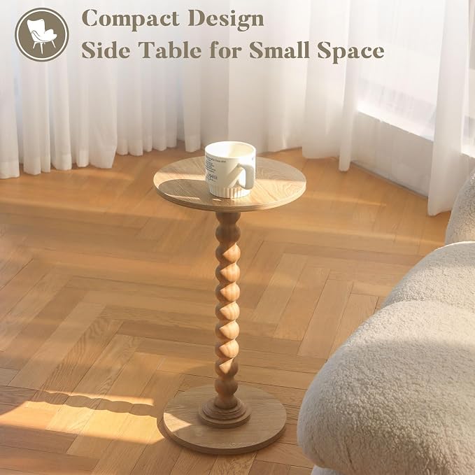 Fultyle Small Side Table, Drink Table for Small Spaces, Modern Martini Table with Solid Wood Leg, Round End Tables Living Room for Bedroom and Office (Rustic Walnut)