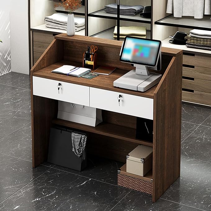 Commercial Reception Counter with Lockable Drawers, Small Reception Desk, Multifunctional Front Counter Desk for Warehouse Office Beauty Salon Restaurant