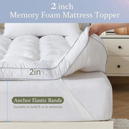 2 Inch Memory Foam Mattress Topper Twin for Back Pain, Extra Soft Pillow Top Mattress Topper, Fluffy Shredded Memory Foam Filled