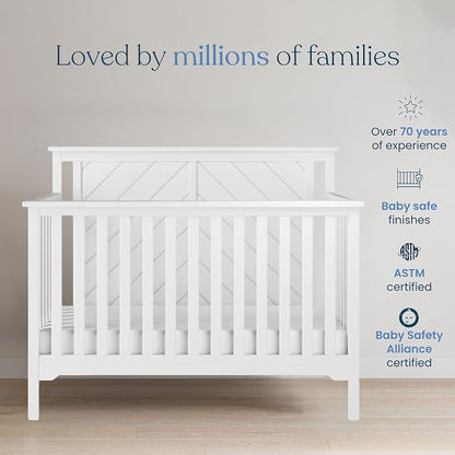 Child Craft Hampton Flat Top 4-in-1 Convertible Crib, Baby Crib Converts to Day Bed, Toddler Bed and Full Size Bed, 3 Adjustable Mattress Positions, Non-Toxic, Baby Safe Finish (Matte White)