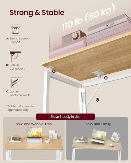 VASAGLE Folding Desk, Foldable Computer Desk, One-Piece Desktop, Rounded Edges, Small Folding Craft Table for Bedroom, Balcony, Camping, Easy Assembly, 31.5 x 15.7 Inches, Straw Yellow ULWD151YD01