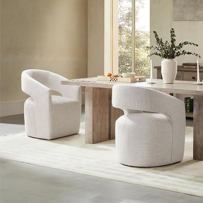 KISLOT Upholstered Dining Chairs with Casters, No Assembly Modern Barrel Armchair with Rollers for Dining Room, Bedroom, Living Room, Reading Room, Home Office, Set of 4, Beige