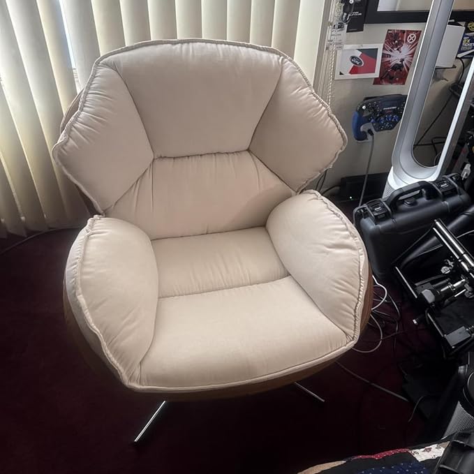 BESTANO Swivel Accent Chair, Chenille Upholstered Modern Living Room Chair with Backrest 360 Degree Metal Base Armless Reading Chair for Bedroom, Beige