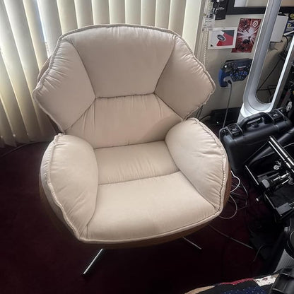 BESTANO Swivel Accent Chair, Chenille Upholstered Modern Living Room Chair with Backrest 360 Degree Metal Base Armless Reading Chair for Bedroom, Beige