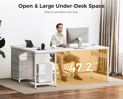 AODK L Shaped Gaming Desk with 4 Drawers, 61" Reversible Home Office Desks with Power Outlets, L Shaped Computer Desk with USB Charging Port and Host Stand, Corner Desk, Easy to Assemble, White