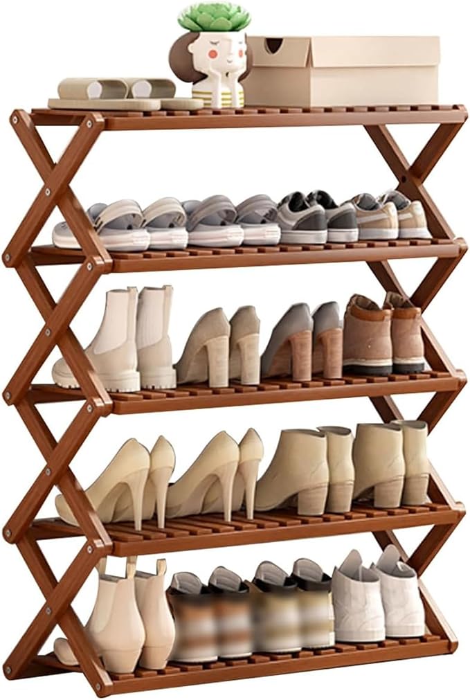 Bamboo Multilayer Foldable Tall Shoe Rack Boots Organizer Storage Sturdy Narrow Shoe Shelf for Entryway, Closet, Porch, Dorm, Living Room, Bedroom