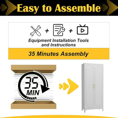 SteeLoong Kitchen Pantry Cabinet,75 Inch White Metal Storage Cabinet with Door and Adjustable, Tall Pantry Cabinets for Kitchen Storage,Cupboard for Living Room,Dining Room and Bathroom