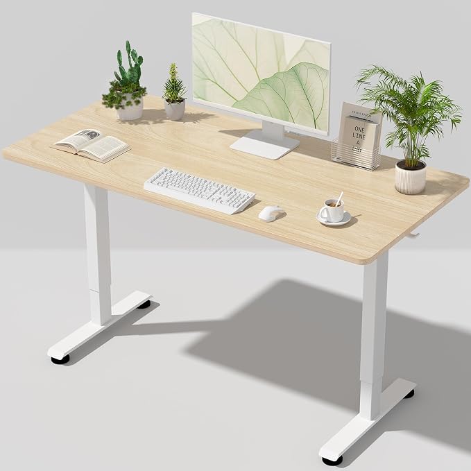 Veken 55 Inch Large Electric Standing Desk, 4 Memory Heights Adjustable,Sit to Stand Up, Work Home Office Computer Table for Study, Walking Pad, Writing, and Games, Wooden Desktop Desks, Nature Wood