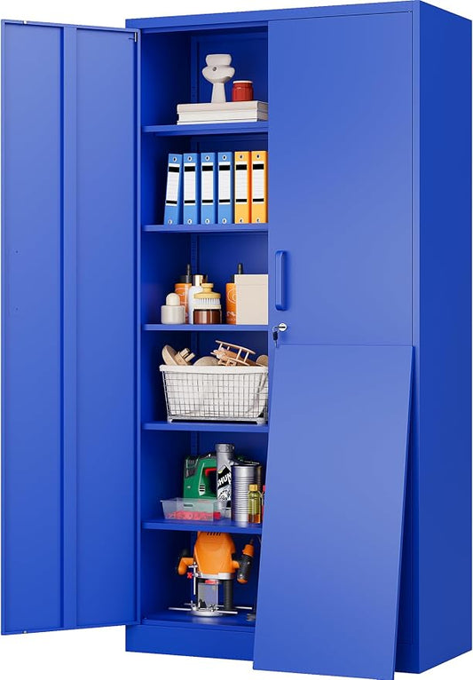 SISESOL Blue Metal Storage Cabinet with 6 Shelves,71" Garage Storage Cabinet with Lock,6 Tier Steel Cabinets with Locking Doors,Lockable Cabinets for Home,Office,Shop,Garage