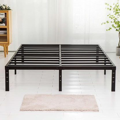 Wulanos Queen Size Bed Frame with Steel Slats Support, Sturdy and Durable, No Box Spring Needed, 16 Inch High 3500lbs Heavy Duty Metal Platform Frames with Storage, Noise-Free, Black