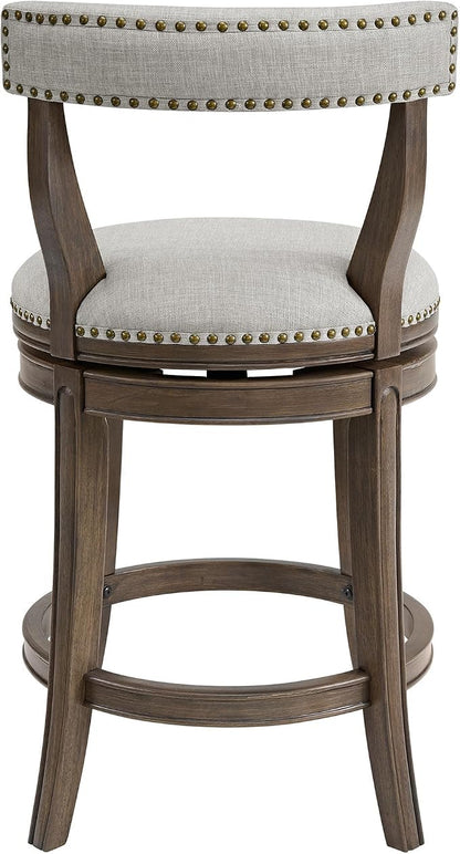ROME + OAK Ruxban 26" Counter Stool, Set of 3 Low Back Swivel Barstools in Weathered Oak Finish with Sand Fabric Upholstery Seat - Indoor Home Furniture
