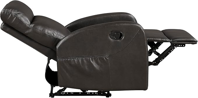Lexicon Manual Recliner Chair, Faux Leather Reclining Chair, Wall Hugger, Track Arms, Magazine Pockets, Manual Recliner for Living Room/Office/Apartment, Easy Assembly, Espresso