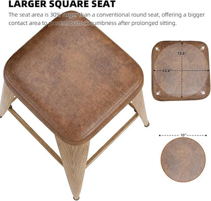 Bar Stools Set of 2, 24" Counter Height Bar Stools Backless, Upholstered Bar Stools with Metal Legs for Kitchen Island, Study Room, Cafe, Walnut